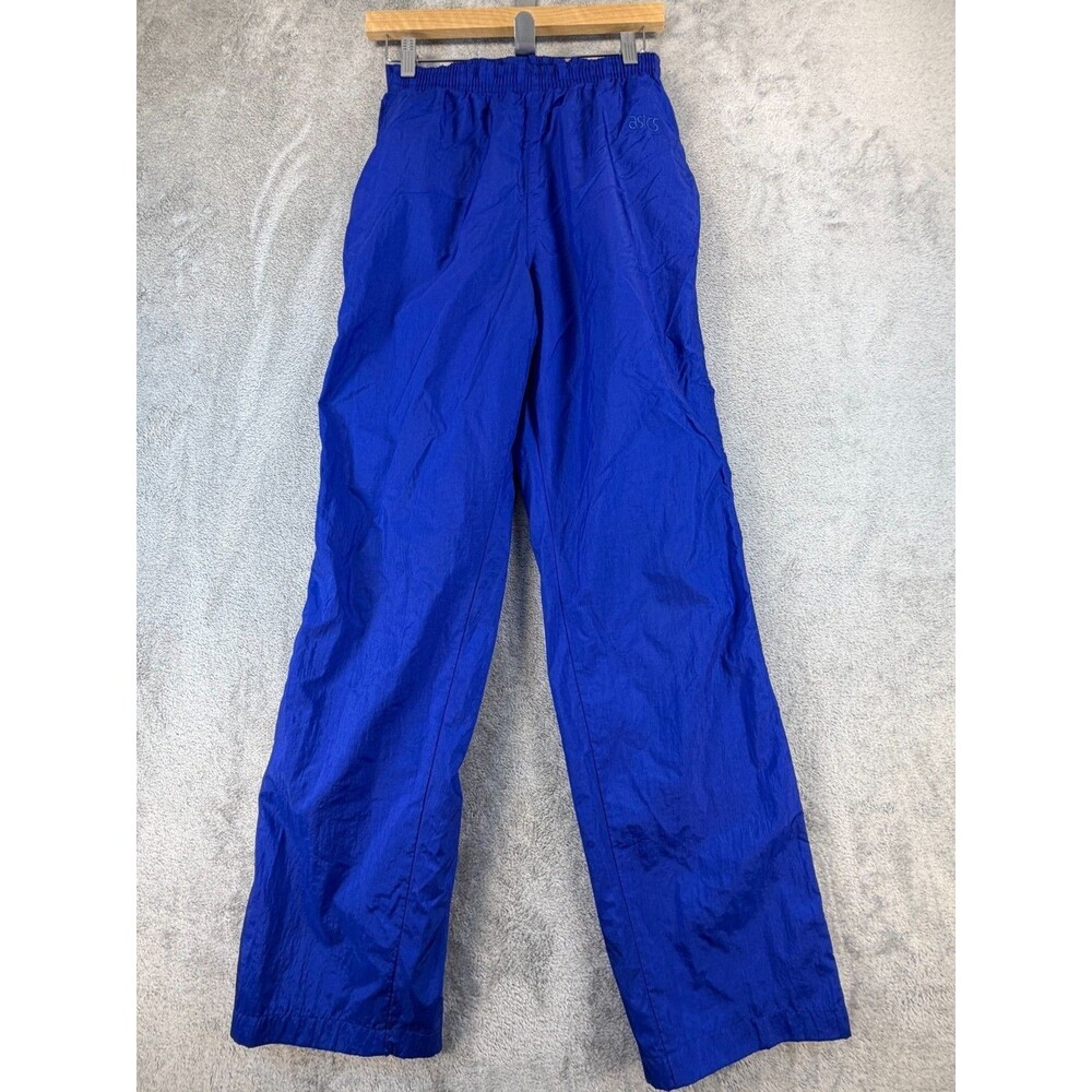 Vintage ASICS Nylon Track Pants Blue Medium 90s Warm Up Zip Ankle Taiwan ROC